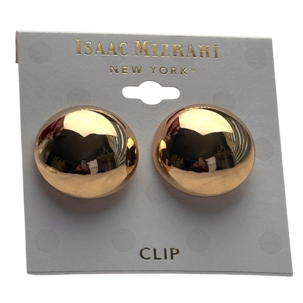 Isaac Mizrahi Gold Tone Button Clip On Earrings NWT